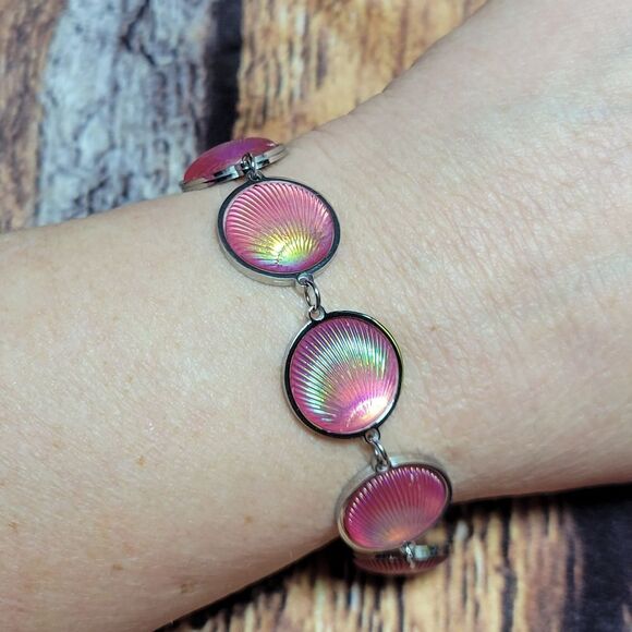 Pink Topaz Seashell Charm Station Bracelet - Picture 2 of 11